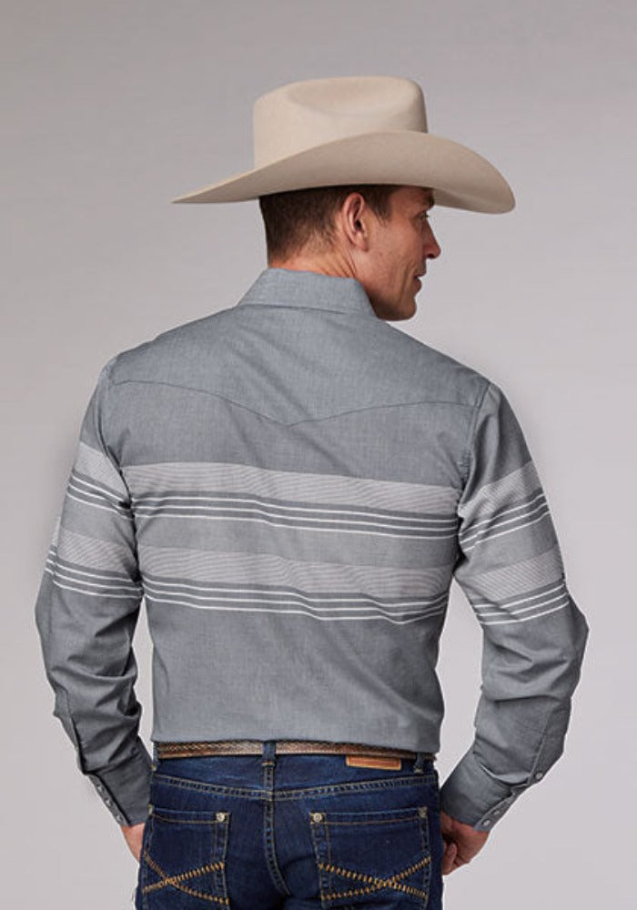Men's Roper Grey Border Stripe Western Shirt