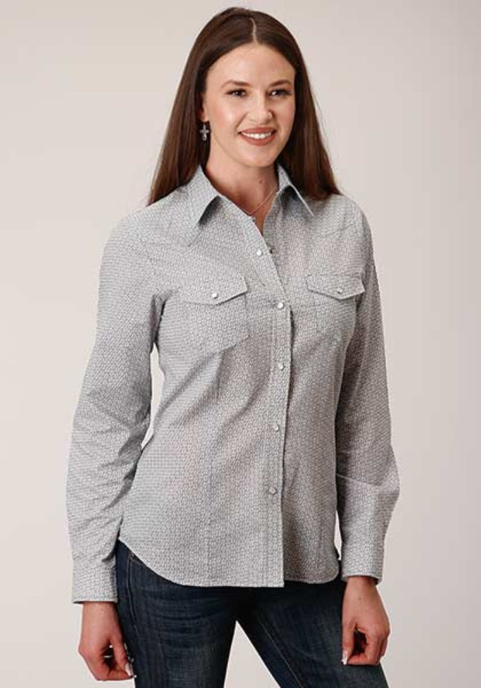 Roper Women's Gray & White Print Snap Up Western Shirt