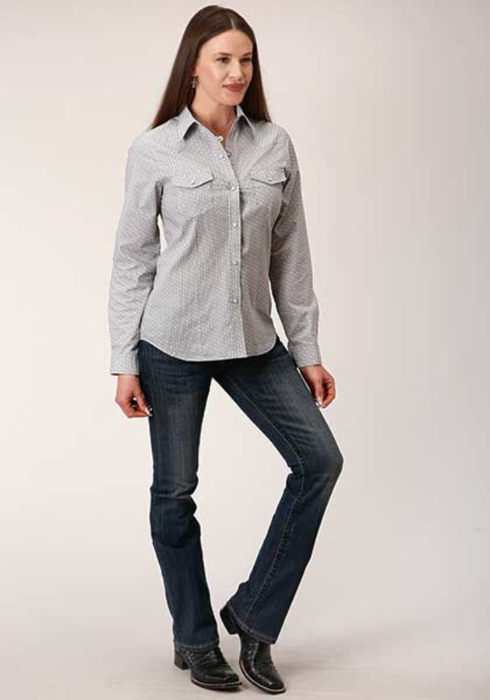 Roper Women's Gray & White Print Snap Up Western Shirt