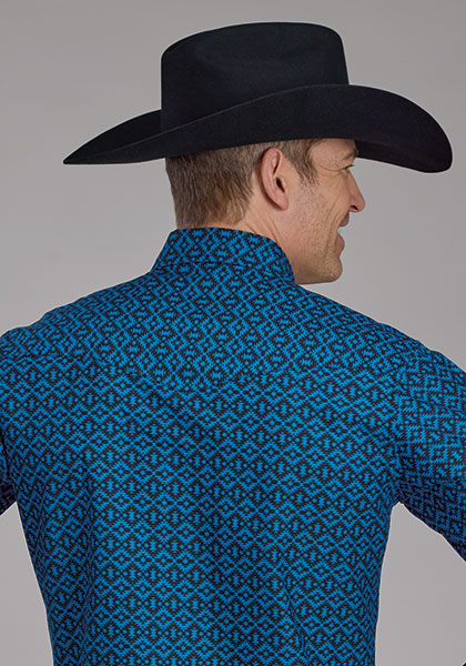 Roper Men's Blue Print Aztec Tile Western Shirt
