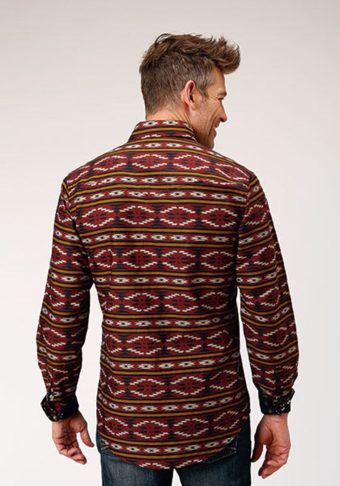 Men's Roper Burgundy Aztec Print Western Shirt w/ Snaps