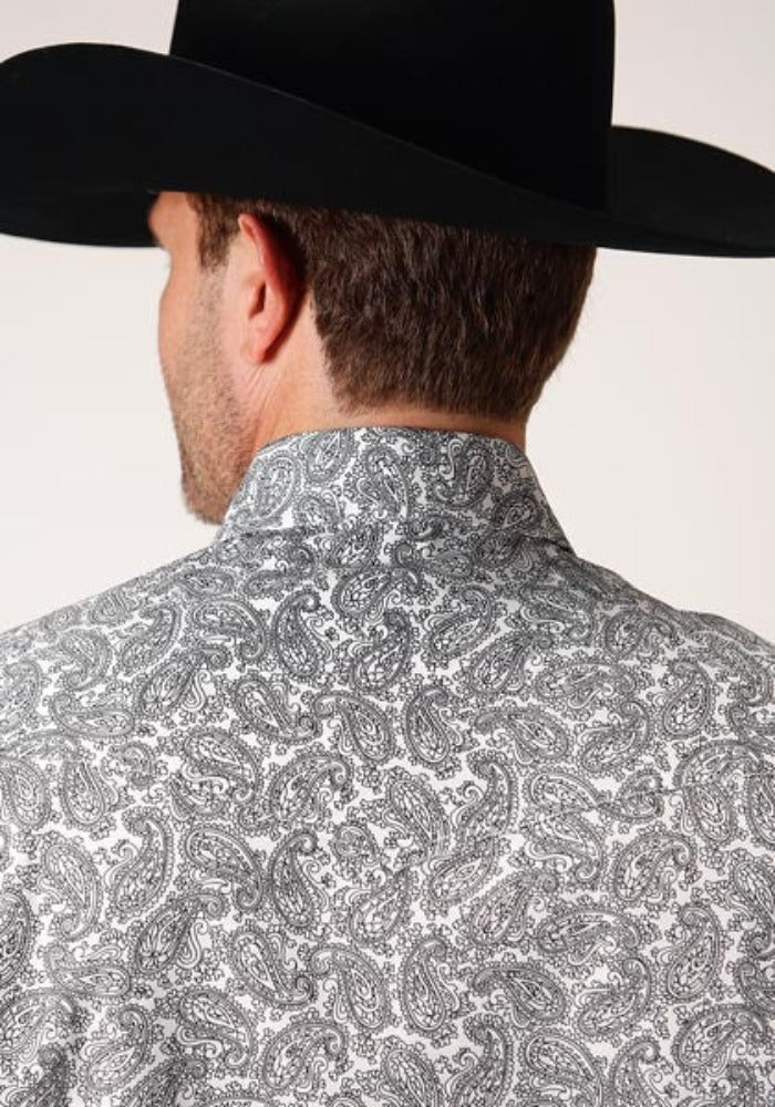 Roper Men's White & Black Line Paisley Snap Up Western Shirt