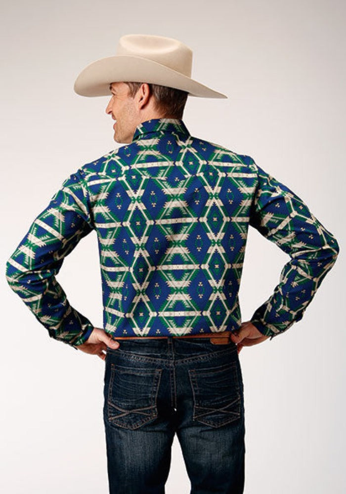 Men's Roper Navy Blue AZTEC WESTERN SHIRT