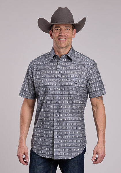 MENS ROPER SHORT SLEEVE SHIRT HORIZONTAL AZTEC BLANKET PRINT