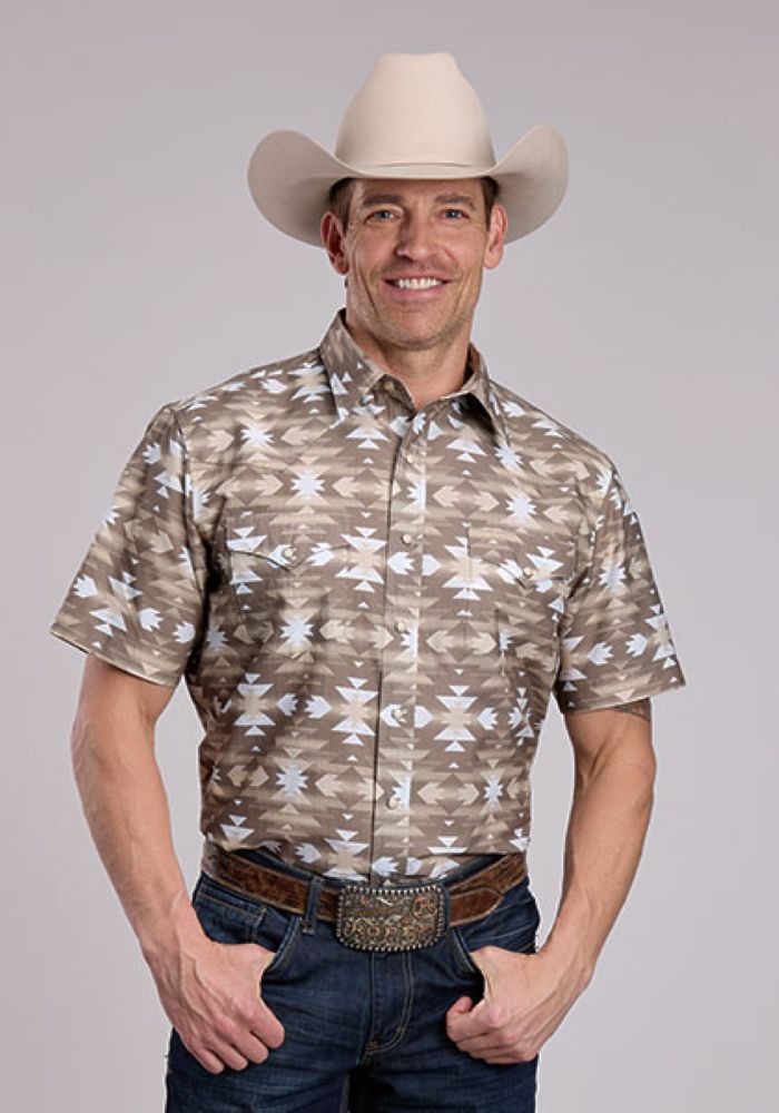 Men's Short Sleeve Western Shirt Horizontal Aztec Print