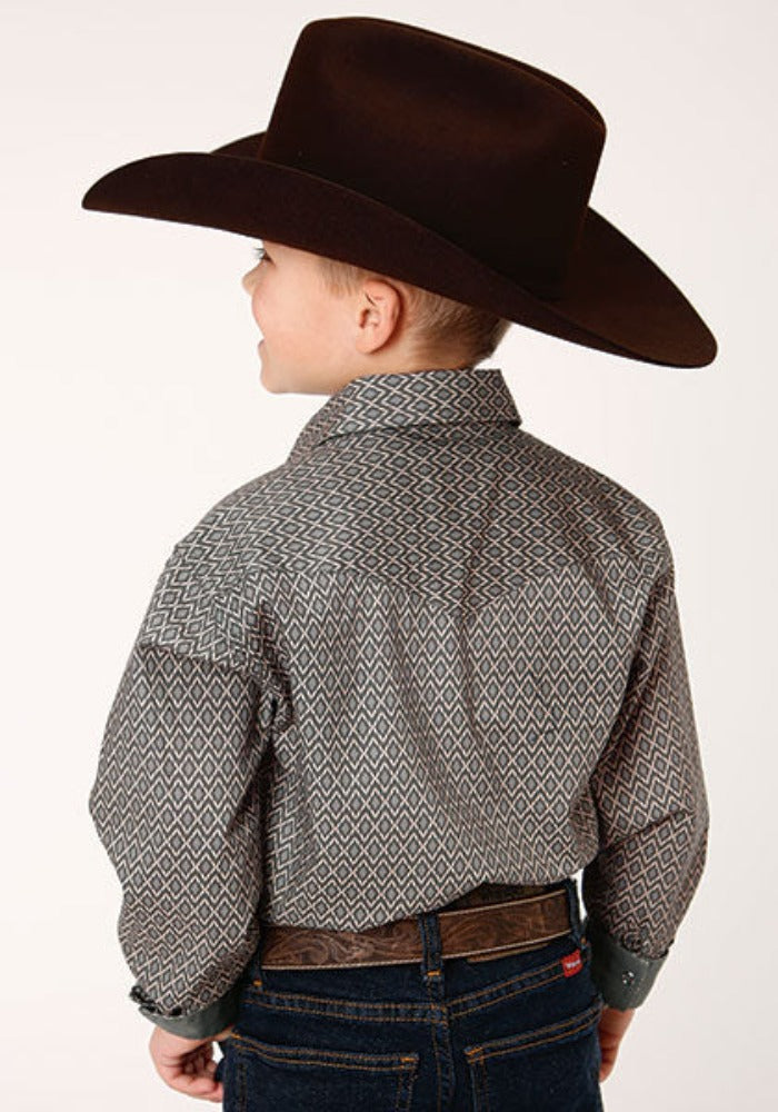 Roper Boys Broken Diamond Print Long Sleeve Button Up Western Shirt