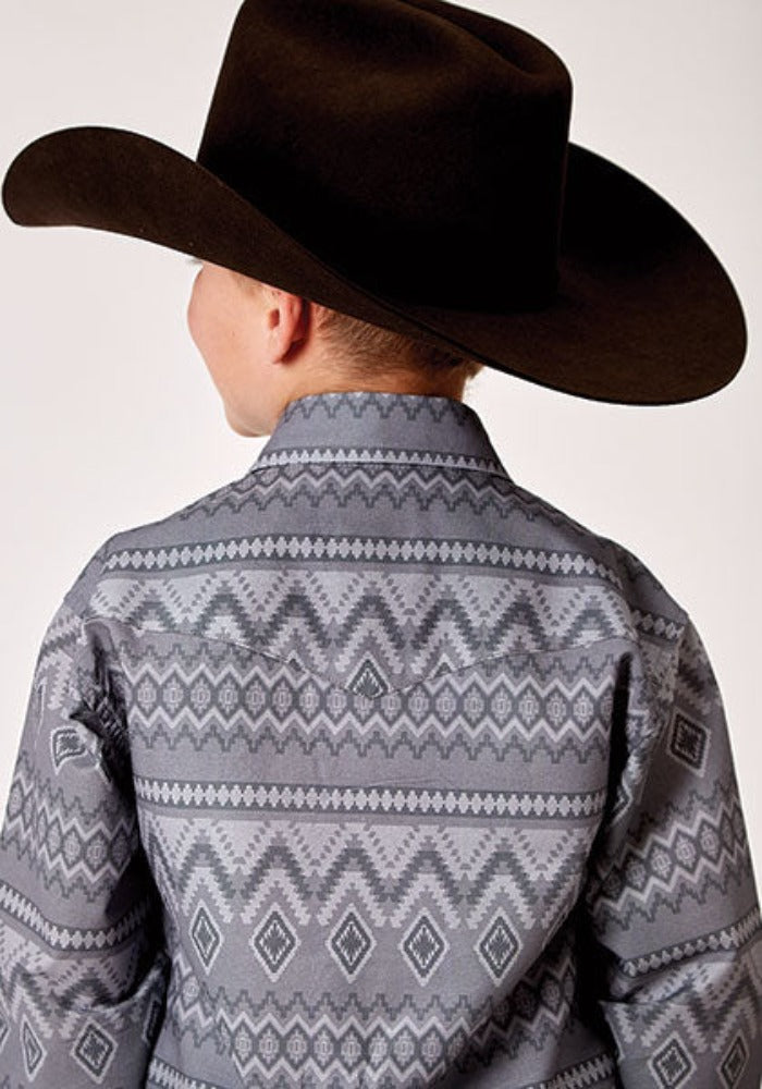 Boy's Roper Gray River Aztec Print Western Shirt