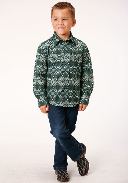 Roper Boy's Slate Aztec Print Western Shirt w/ Snaps