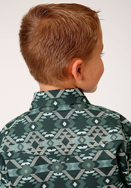 Roper Boy's Slate Aztec Print Western Shirt w/ Snaps