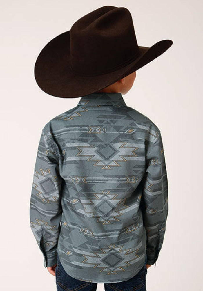 Boy's Roper Gray Aztec Print Western Shirt