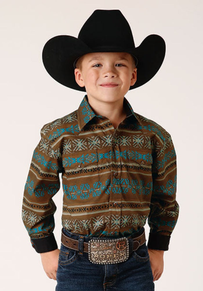 Boy's Roper Clay Aztec Print Snap Up Western Shirt
