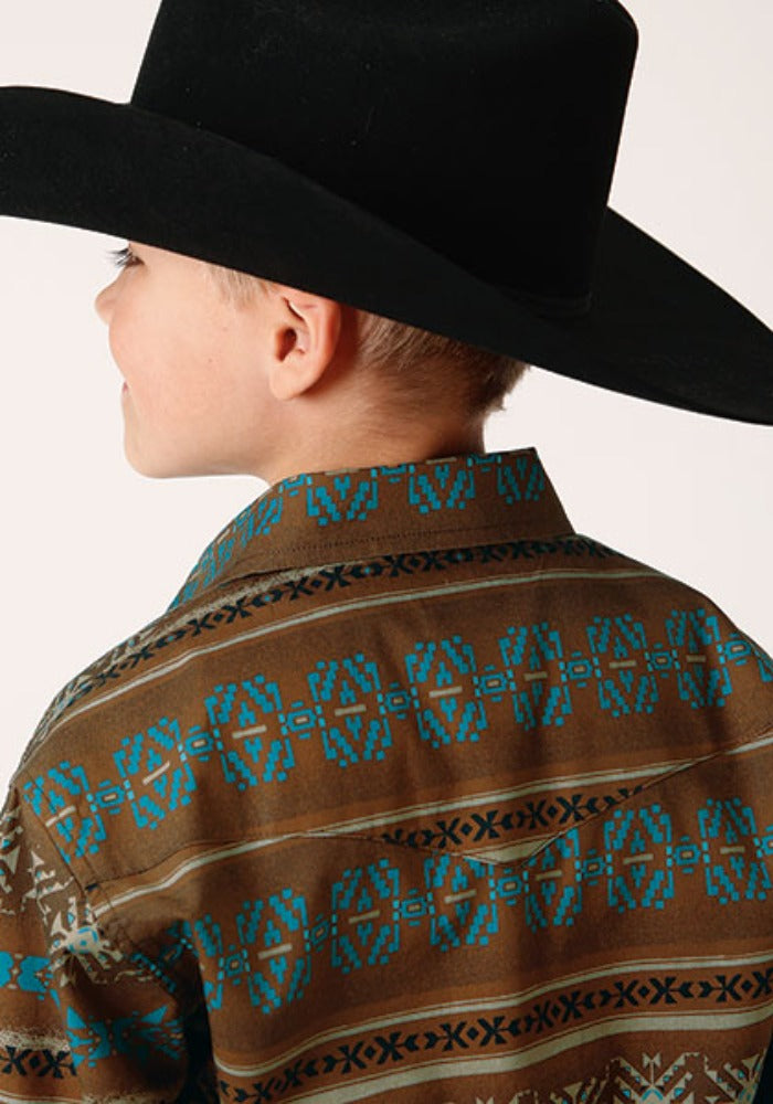 Boy's Roper Clay Aztec Print Snap Up Western Shirt