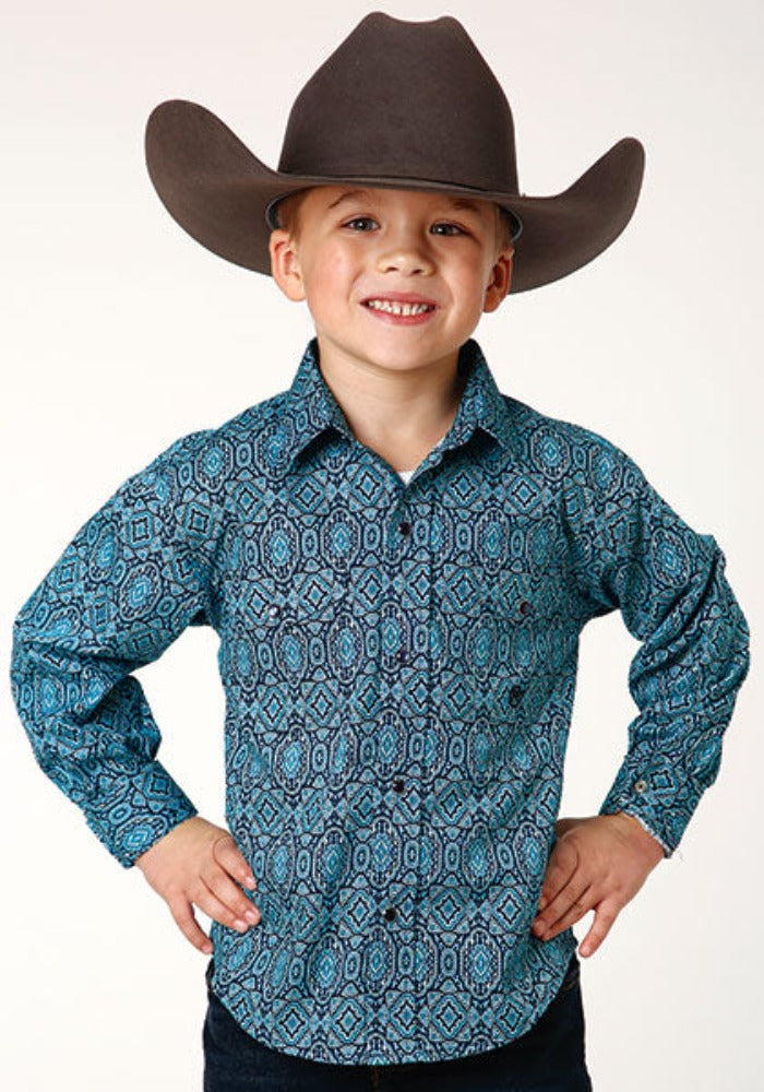 Boy's Roper Teal Medallion Paisley Western Shirt