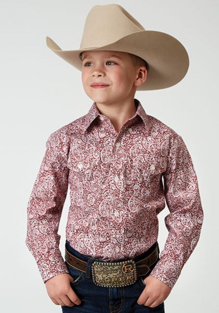 Boy's Red Paisley Print Western Shirt