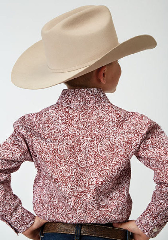 Boy's Red Paisley Print Western Shirt