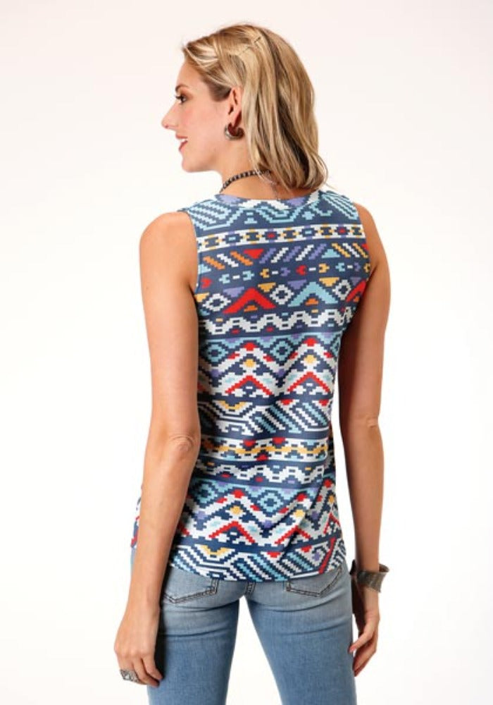 Women's Roper Aztec Print Sleeveless Shirt V Neck Tank Top