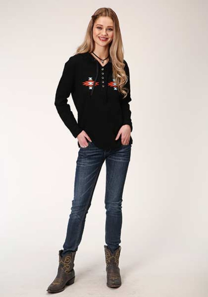 Women's Roper Black Hooded Aztec Shirt