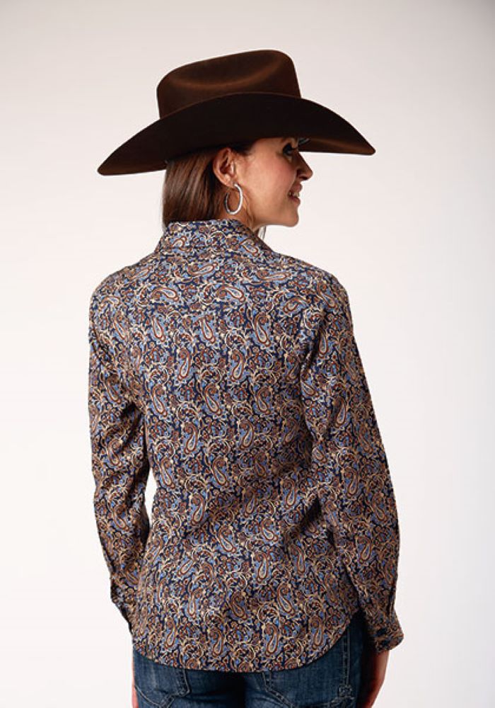 Women's Amarillo Paisley Blue Western V Neck Shirt