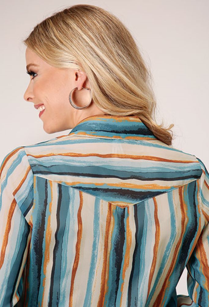 Women's Western Shirt w/ 'Watercolor Stripe' Serape