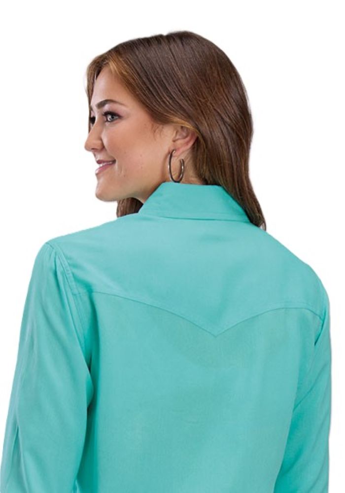 Women's Western w Fringe Show Shirt Turquoise
