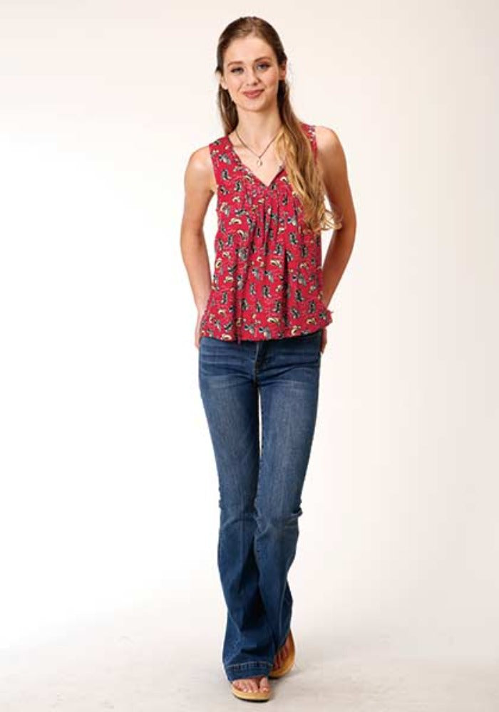 Women's Red Cowboy Boots Hat Fence Print Tank Top