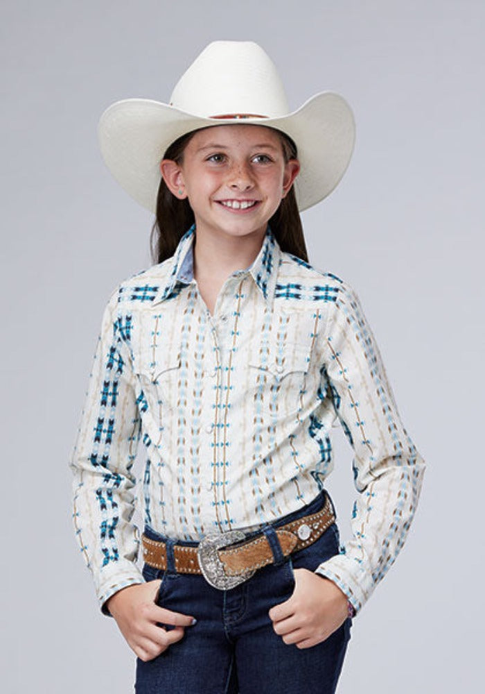 Girl's Roper Aztec Stripe Performance Western Shirt