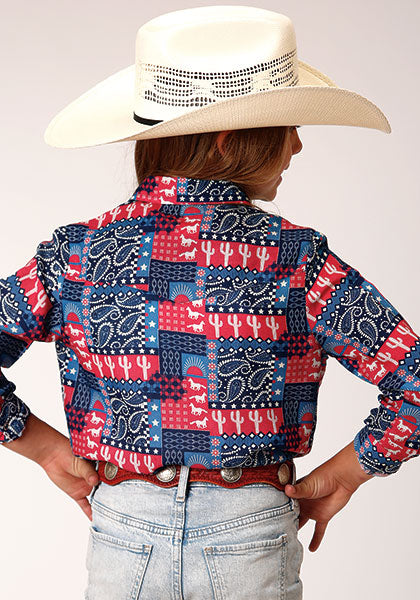 Girl's Roper Red White & Blue Paisley Patch Western Shirt