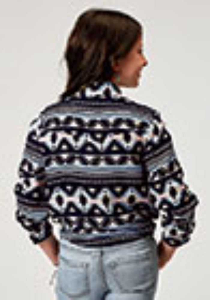 Girl's Roper Navy Aztec Print Western Shirt