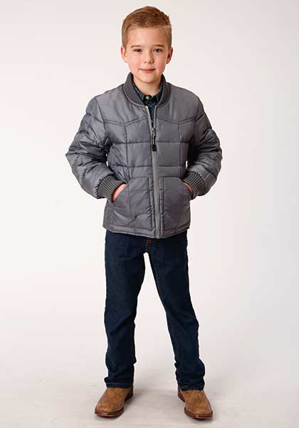 Roper Boy's Gray Poly Filled Quilted Outerwear Zip Front Jacket