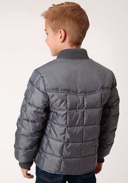 Roper Boy's Gray Poly Filled Quilted Outerwear Zip Front Jacket
