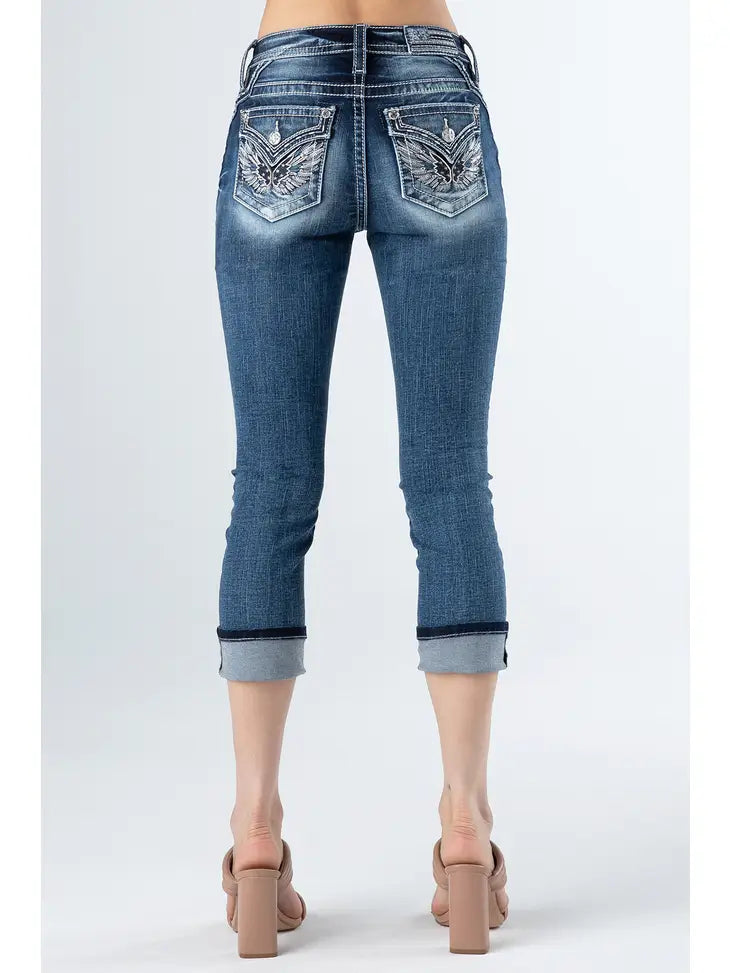 Miss Me Mid Rise Capri Pants w/ Flap Pocket