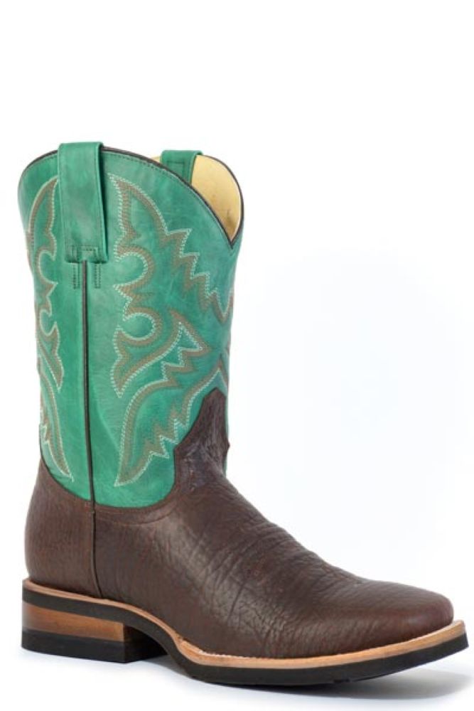 Square Toe Cognac Bull Green Shaft Men's Cowboy Boots