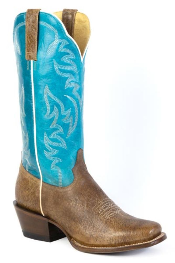 COWGIRL Cutter Toe Leather Turquoise Vamp Cowboy Boots