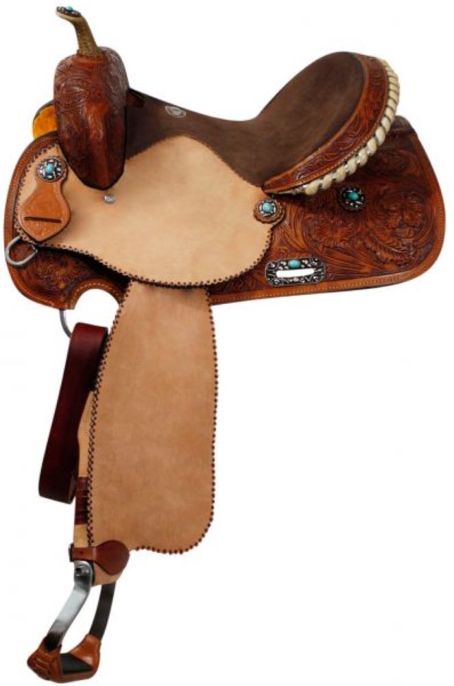 Dark 2 Tone Leather Barrel Saddle Turq. Stone Concho