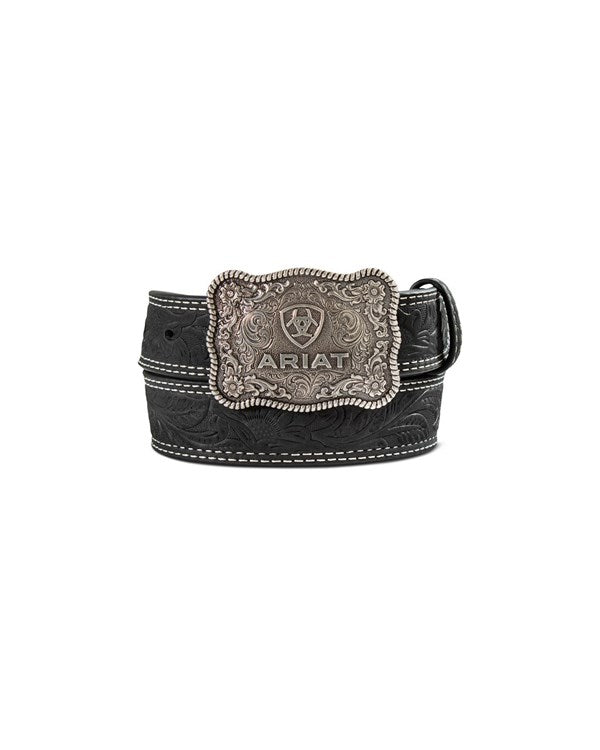 Ariat Boy's Double Stitch Black Floral Western Belt