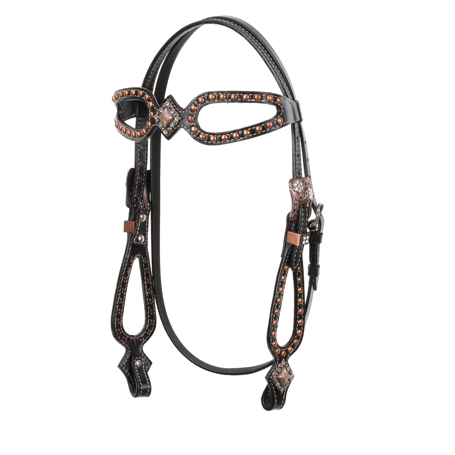Showman Black Headstall and Breastcollar Set with Copper Engraved Conchos