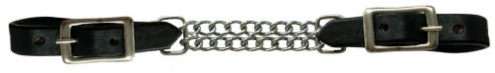 Leather Curb Strap w/ Double chain - 4 Colors