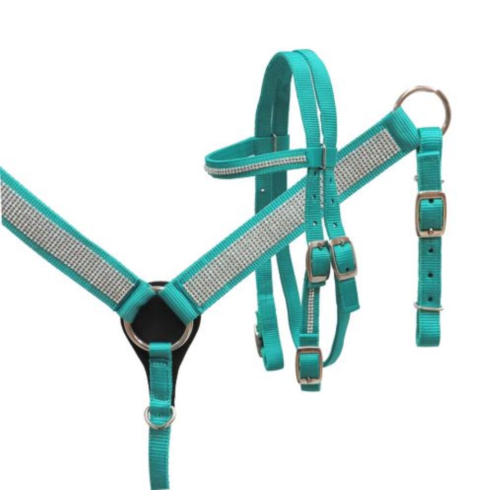 Mini/Pony Nylon Headstall & Breast Collar Set w/ Crystals