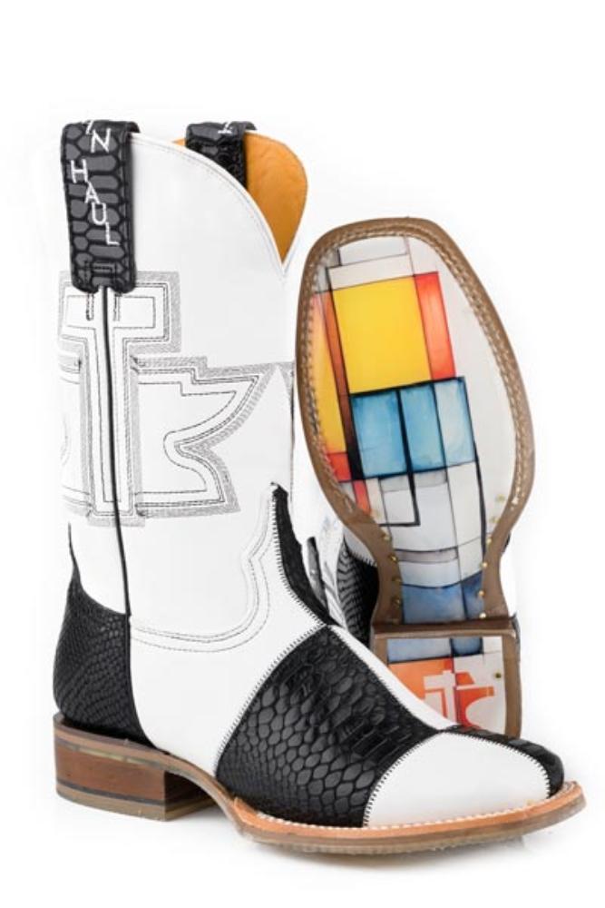 Women's Tin Haul Black & White Cowboy Boots