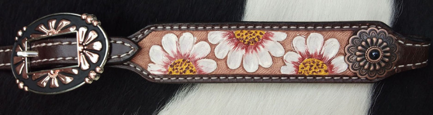 Single ear headstall w/ Hand painted white sunflowers