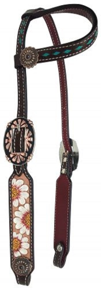 Single ear headstall w/ Hand painted white sunflowers