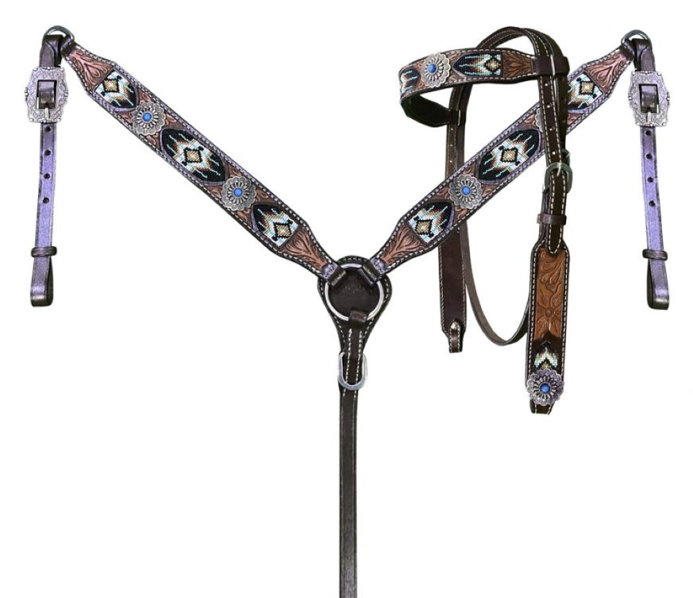 Showman Dark Oil Beaded Inlay Bridle Breast Collar