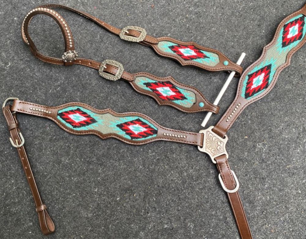 Browband Bridle & Breast Collar w/ Wool Southwest Blanket Inlay