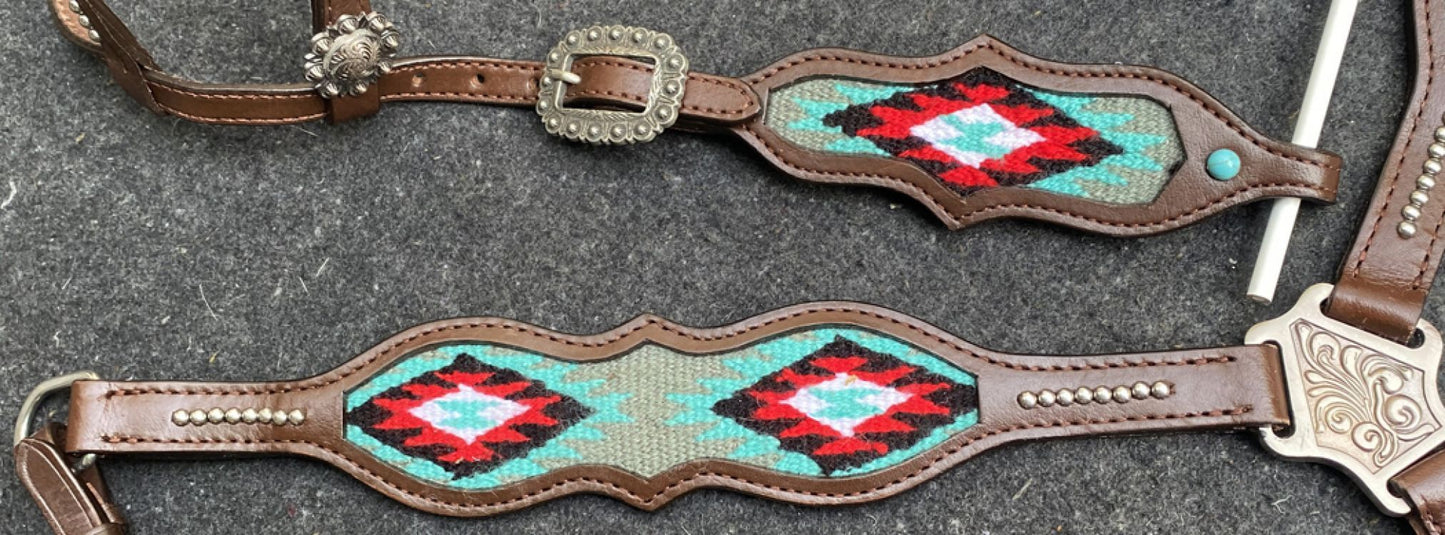 Browband Bridle & Breast Collar w/ Wool Southwest Blanket Inlay