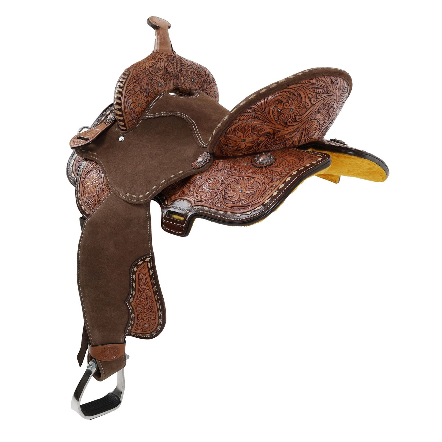 Double T Cocoa Daisies Spinal Relief Barrel Saddle