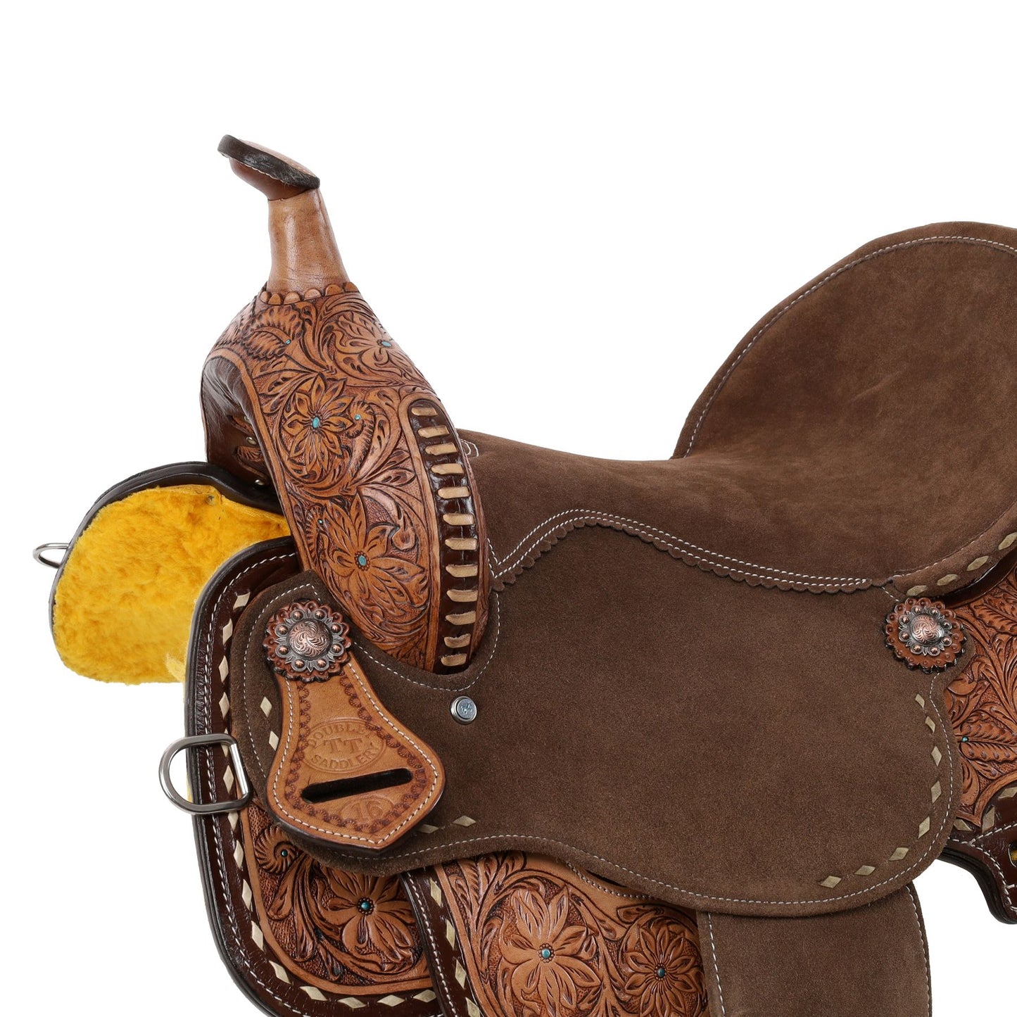 Double T Cocoa Daisies Spinal Relief Barrel Saddle