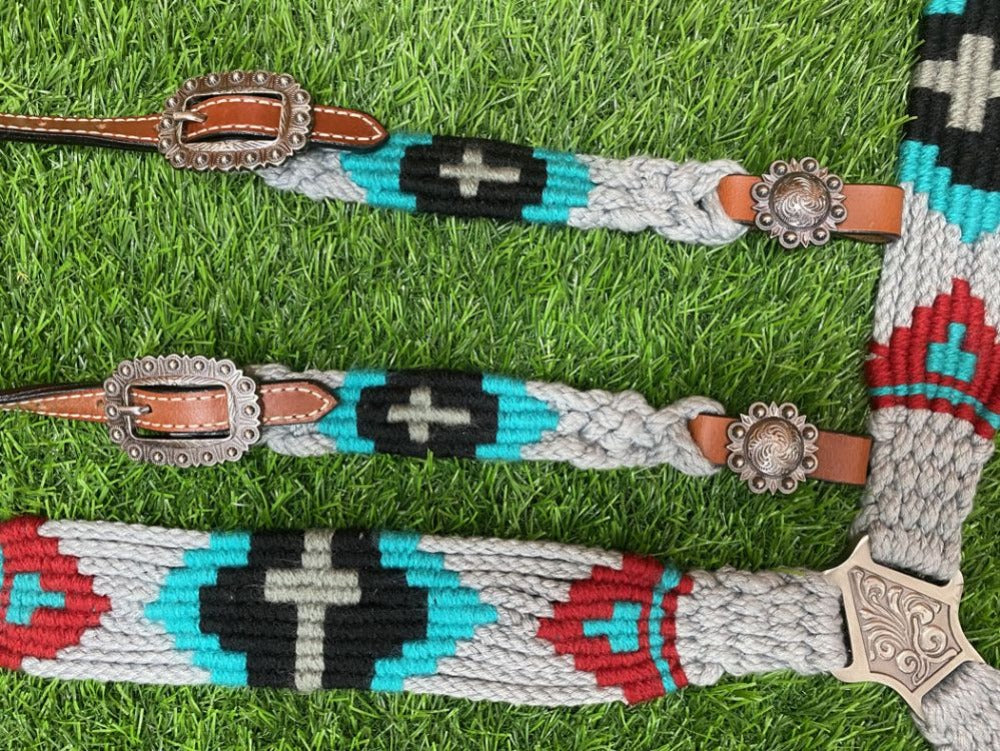 Pony Size Corded One Ear Headstall and Breast Collar Set - Cross