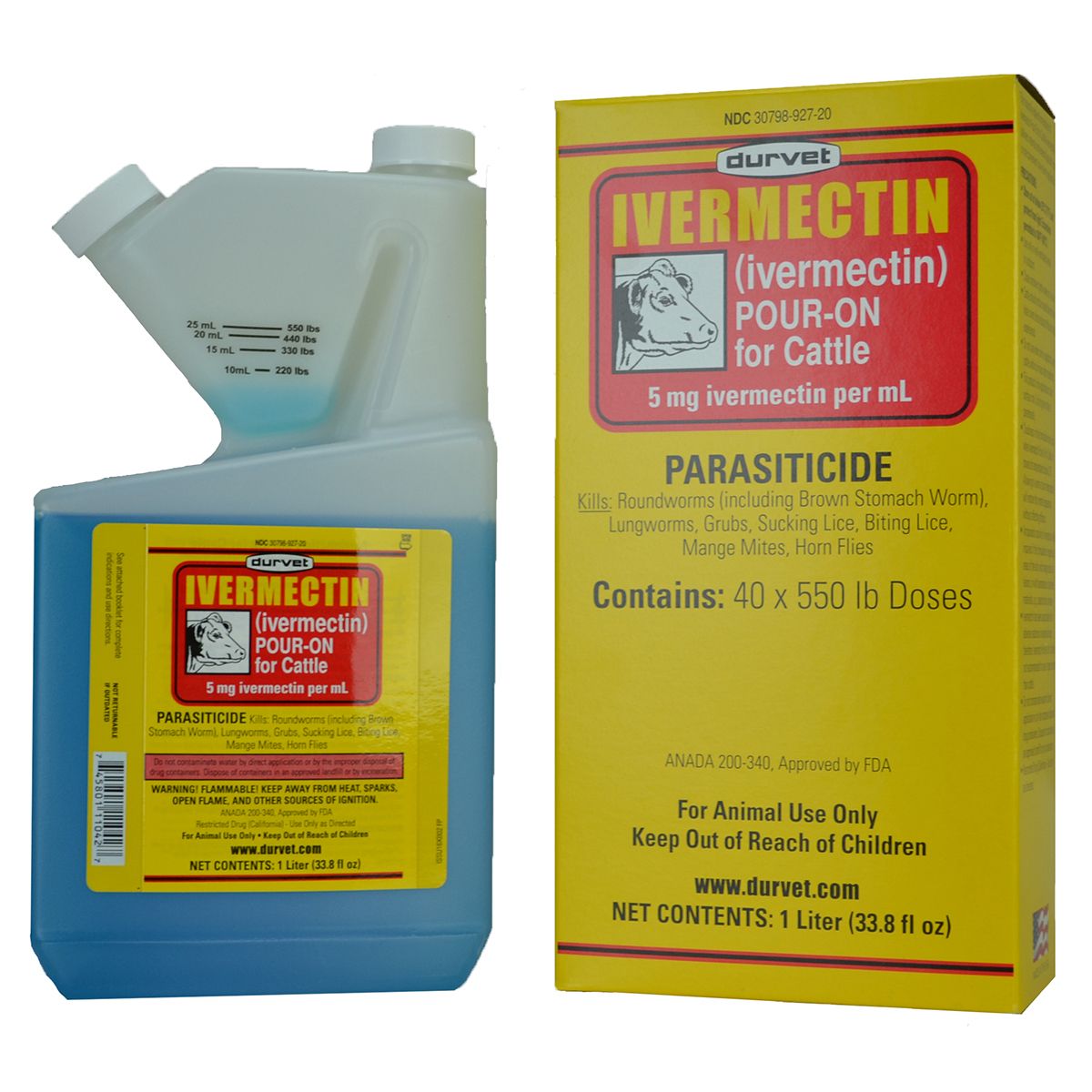 Durvet Pour-On Cattle Cow Dewormer 2 Sizes