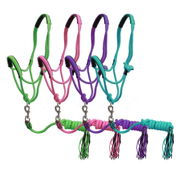 Pony braided nylon rope halter with lead