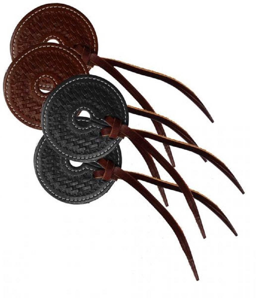 Pair Basket Tooled Leather Bit Guards, Black or Brown